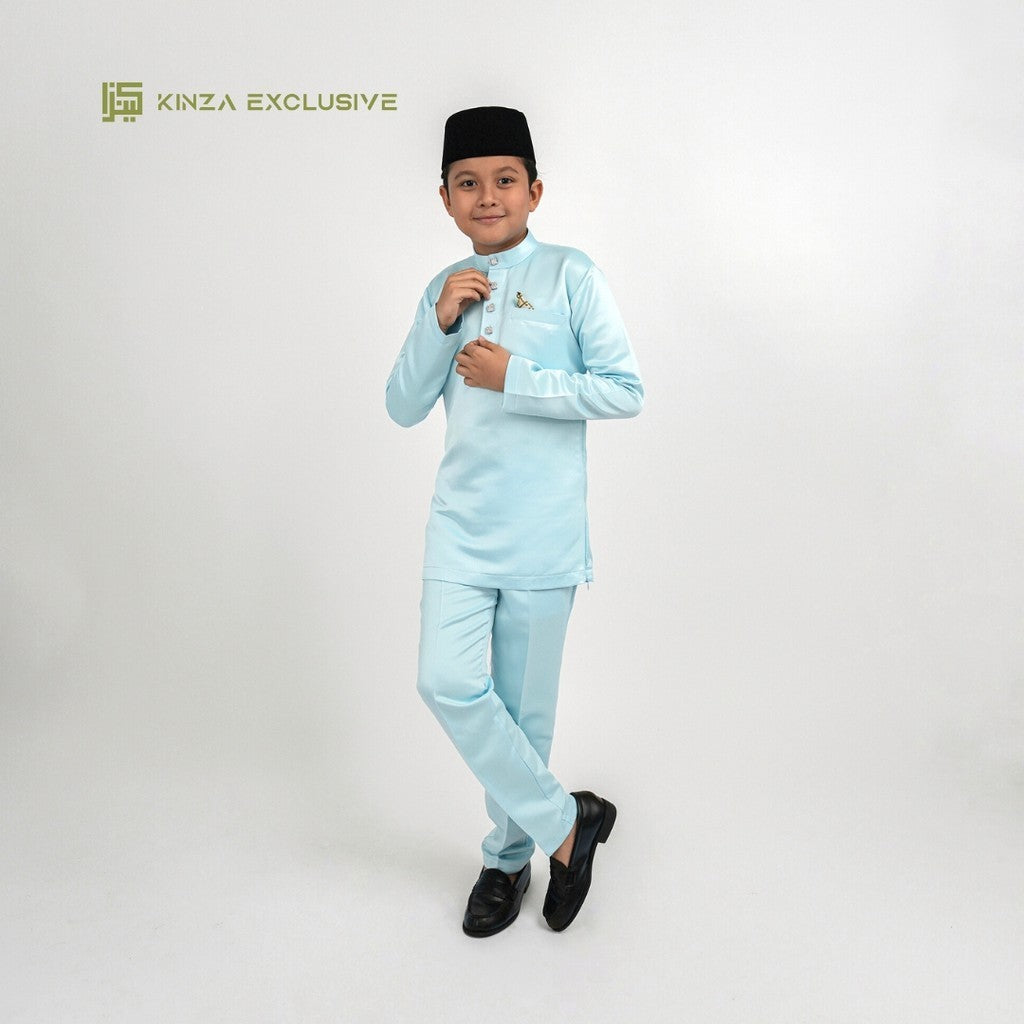 [PASTEL COLOR] Baju Melayu Kinza KIDS Premium [FREE BUTANG + HANDKERCHIEF] Satin Costume