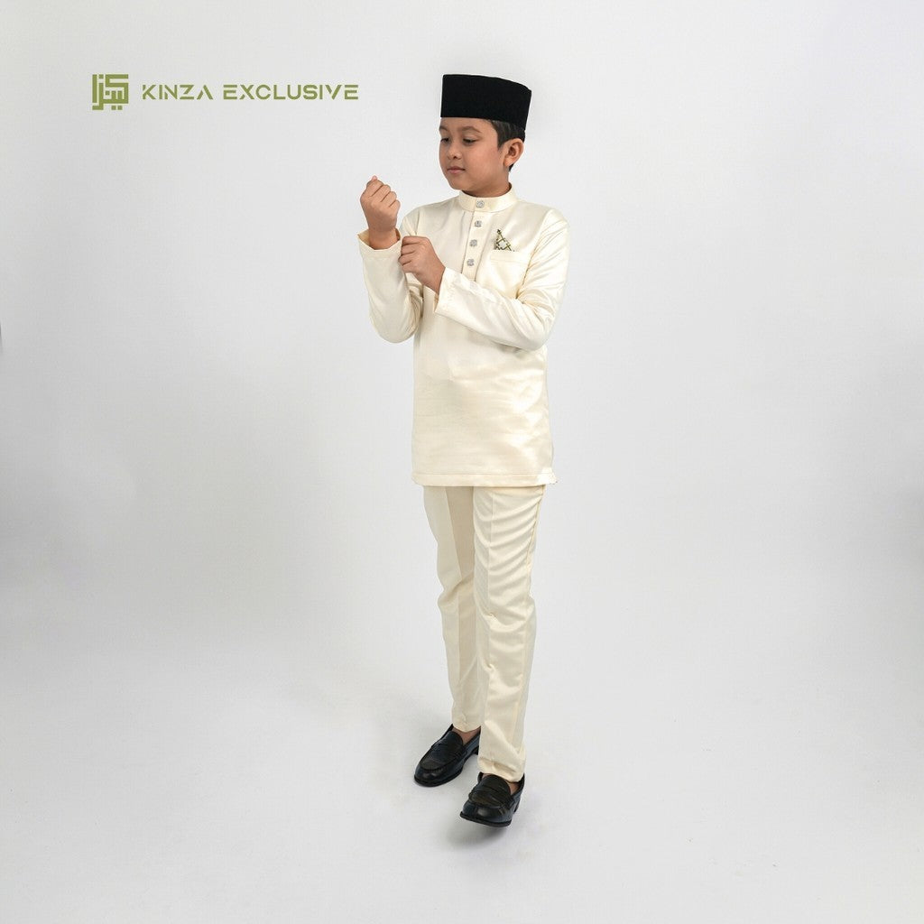 [PASTEL COLOR] Baju Melayu Kinza KIDS Premium [FREE BUTANG + HANDKERCHIEF] Satin Costume