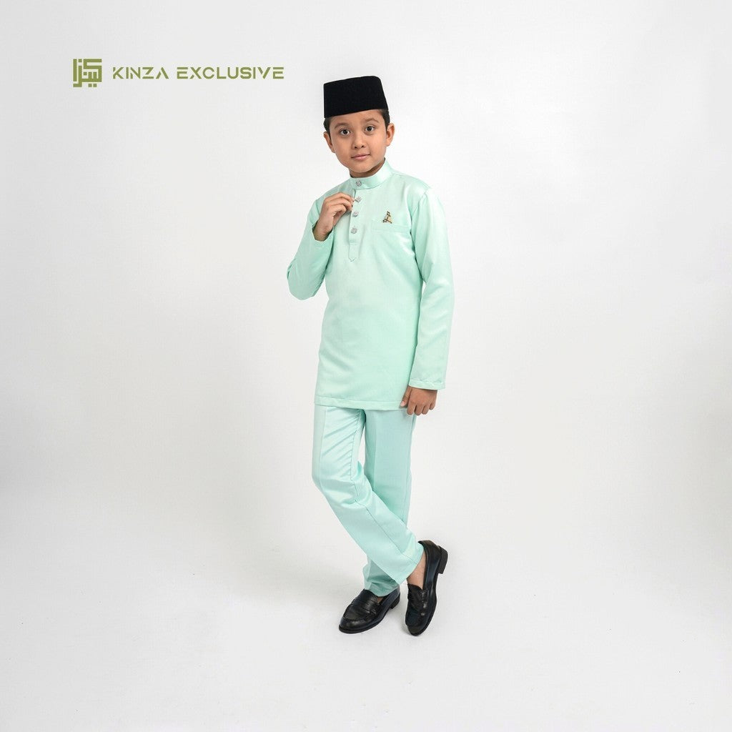 [PASTEL COLOR] Baju Melayu Kinza KIDS Premium [FREE BUTANG + HANDKERCHIEF] Satin Costume