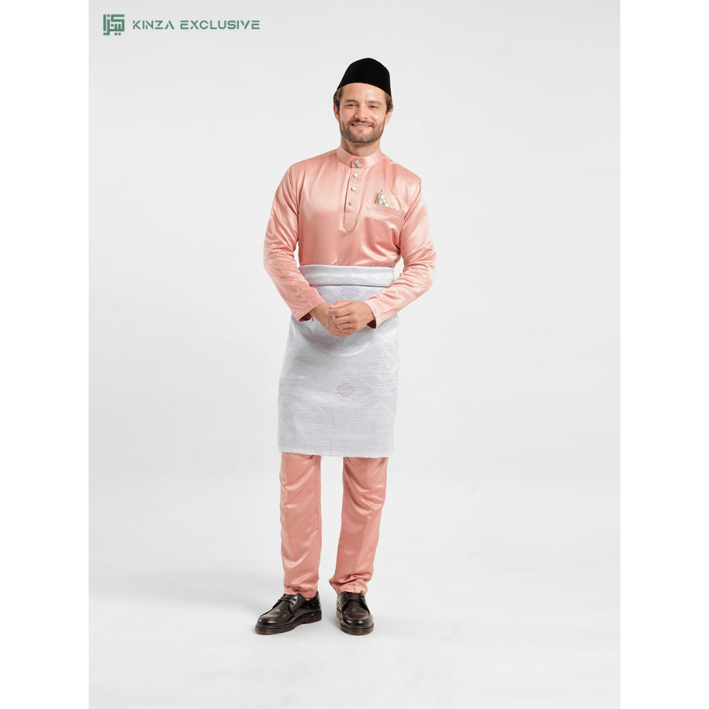 [SLIMFIT] Baju Melayu Kinza Premium PEACH [FREE BUTANG + HANDKERCHIEF + FREE PREMIUM BOX]