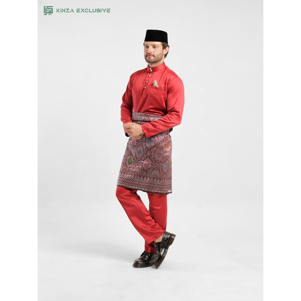 [SLIMFIT] Baju Melayu Kinza Premium MAROON [FREE BUTANG + HANDKERCHIEF + FREE PREMIUM BOX]