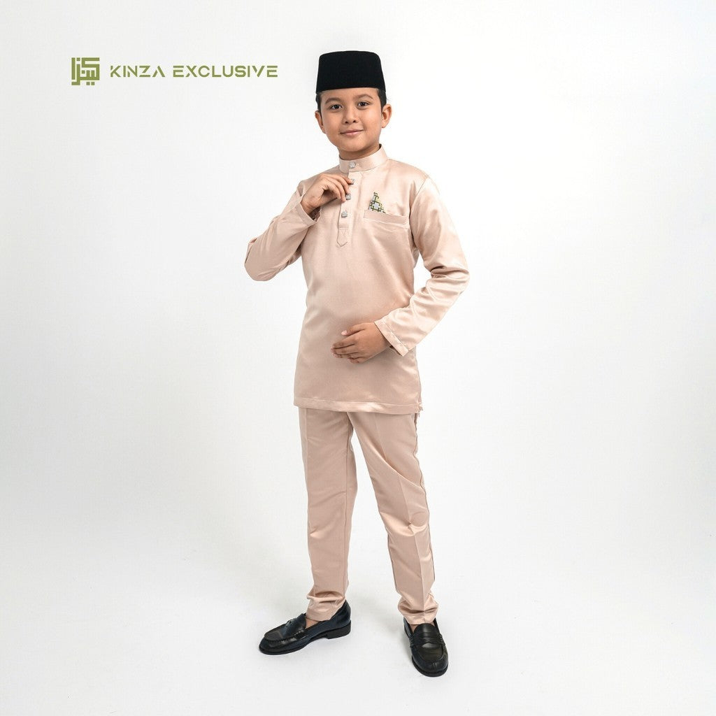 [PASTEL COLOR] Baju Melayu Kinza KIDS Premium [FREE BUTANG + HANDKERCHIEF] Satin Costume