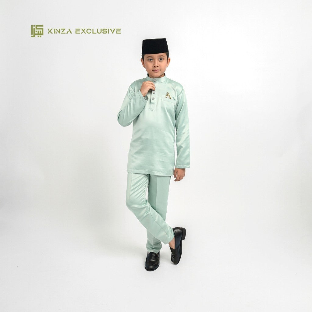 [PASTEL COLOR] Baju Melayu Kinza KIDS Premium [FREE BUTANG + HANDKERCHIEF] Satin Costume